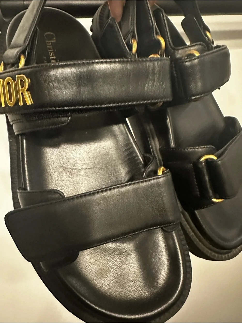 Christian Dior Black Logo Leather Sandals Dioract - Picture 2 of 5